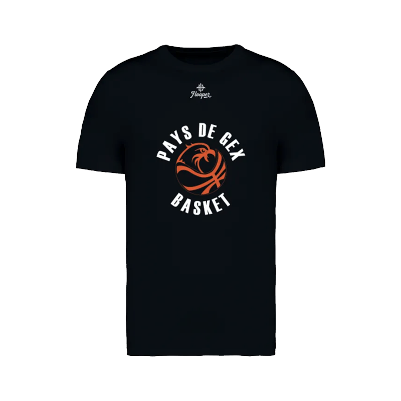 TSHIRT HOOPER COTON BIO COLLEGE JUNIOR NOIR PAYS DE GEX LOGO ROND