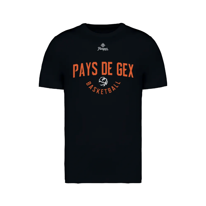 TSHIRT HOOPER COTON BIO COLLEGE ADULTE NOIR PAYS DE GEX LOGO LONG