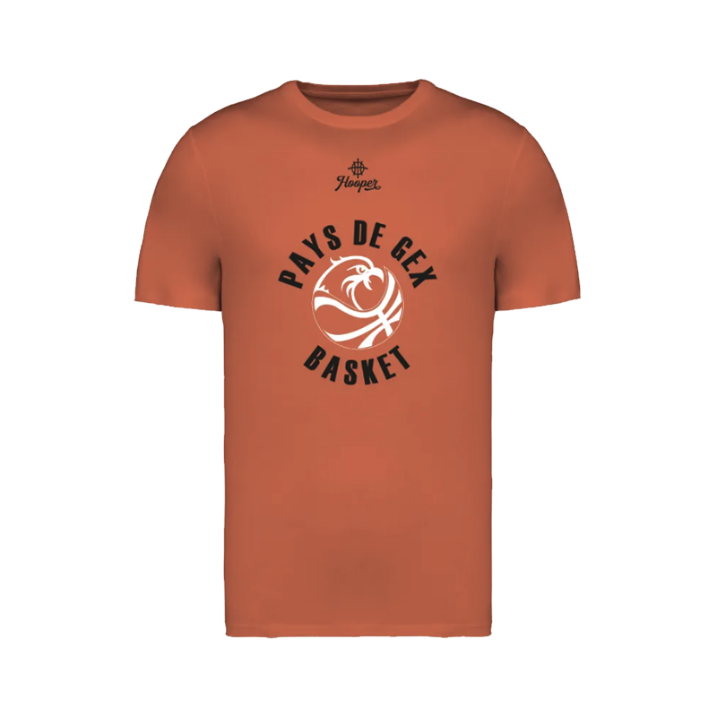 TSHIRT HOOPER COTON BIO COLLEGE JUNIOR ORANGE PAYS DE GEX LOGO ROND
