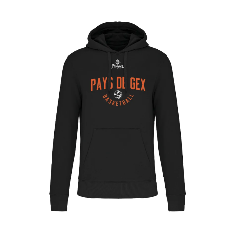 SWEAT HOOPER COTON BIO COLLEGE NOIR LOGO LONG PAYS DE GEX