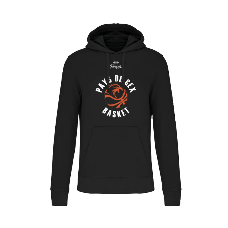 SWEAT HOOPER COTON BIO COLLEGE NOIR LOGO ROND PAYS DE GEX